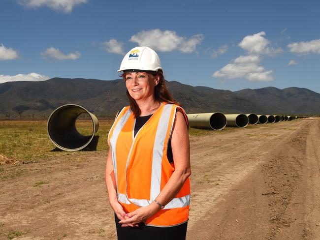 Townsville Mayor Jenny Hill at the Haughton Pipeline near Ross River Dam to discuss Townsville's water security. Picture: Shae Beplate.