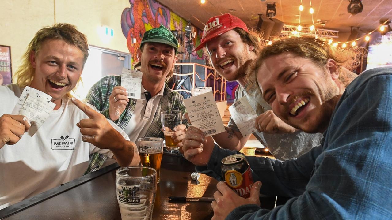 Celebrating the Melbourne Cup at Mary G's in Lismore are: Ben Michaelson, Steve Cumerford, Jackson Schepers and Jack Berry. Picture: Cath Piltz