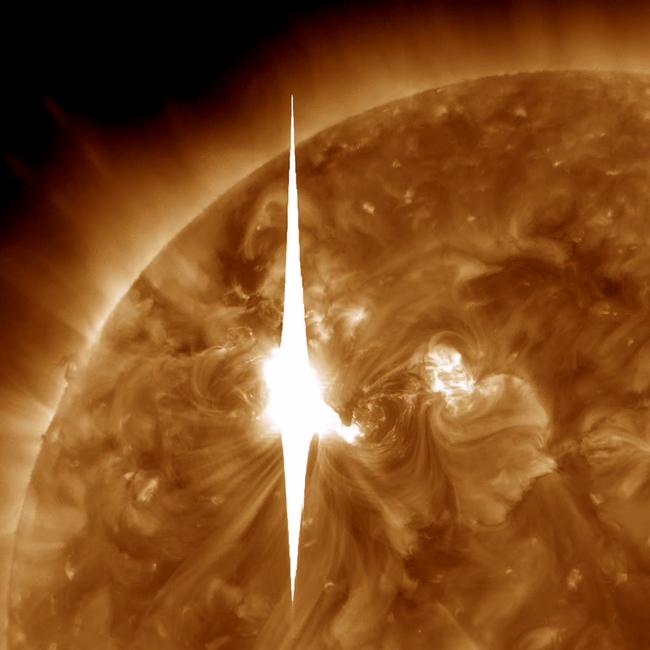 The solar flare erupting on March 6, 2012 and heading towards Earth. Picture: NASA