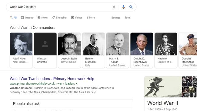 No Churchill, but Hitler and Stalin still stand in Google’s search of World War Two leaders.