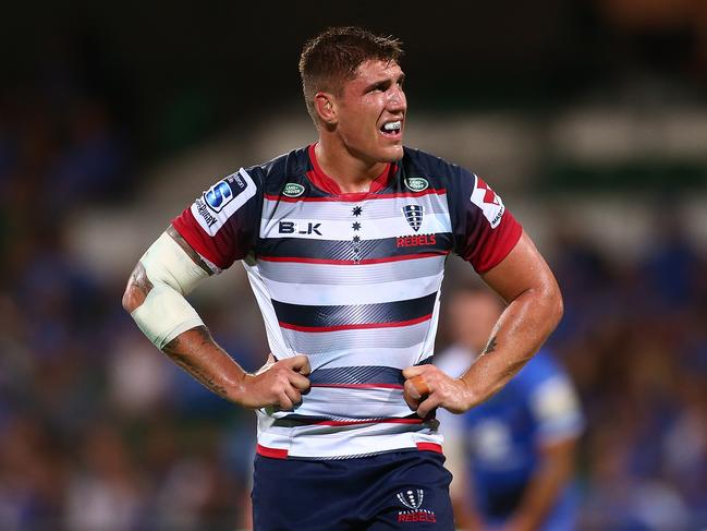 PERTH, AUSTRALIA - FEBRUARY 27: Sean McMahon of the Rebels looks on during the round one Super Rugby match between the Force and the Rebels at nib Stadium on February 27, 2016 in Perth, Australia. (Photo by Paul Kane/Getty Images)