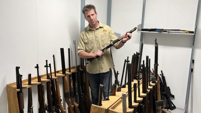 Piers Hunt, Adelaide Armourer and Co-Director of Explosive Effects, pictured with firearms used in various South Australian film productions in recent years.