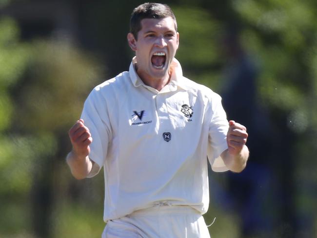 Sam Taylor gets the competitive juices flowing while celebrating a wicket. Picture: Stuart Milligan