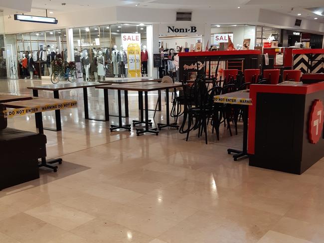 Scenes from inside Tea Tree Plaza shopping centre today. Picture: Supplied