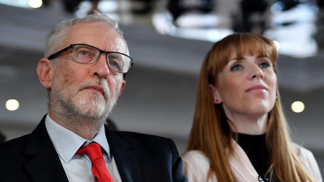 Labour Party leader Jeremy Corbyn and education spokeswoman Angela Rayner campaigning at Bloomfield Road football stadium in Blackpool. Picture: Getty Images