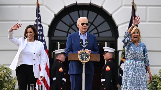 President Joe Biden flanked by First Lady Jill Biden Ms Harris during the White House Congressional Picnic.