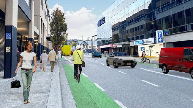 Concept design of Collins St bike lane trial. Picture: Hobart City Council