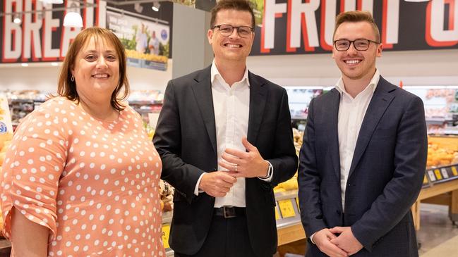 Outgoing assistant secretary Sonia Romeo with SDA secretary Josh Peak and incoming assistant secretary Jordan Mumford. Picture: Supplied