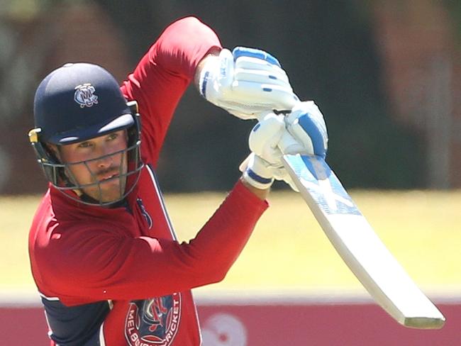 Premier Cricket: Essendon v Melbourne: Blake Thomson of Melbourne battingSaturday, January 23, 2021, in Essendon, Victoria, Australia. Picture: Hamish Blair