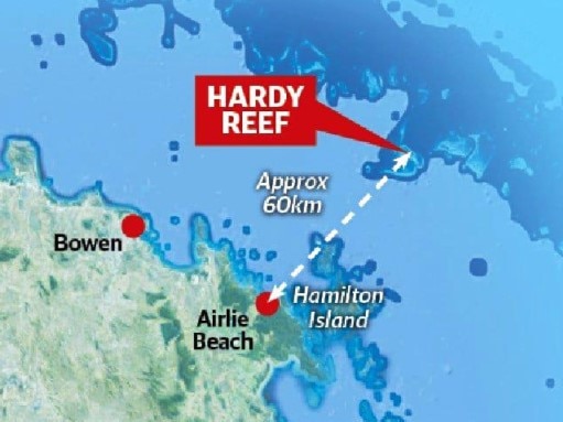 The site of the helicopter crash at Hardy Reef.