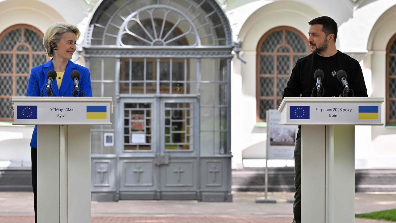 European Commission President Ursula von der Leyen and Ukrainian President Volodymyr Zelensky. Picture: Sergei Supinsky/AFP