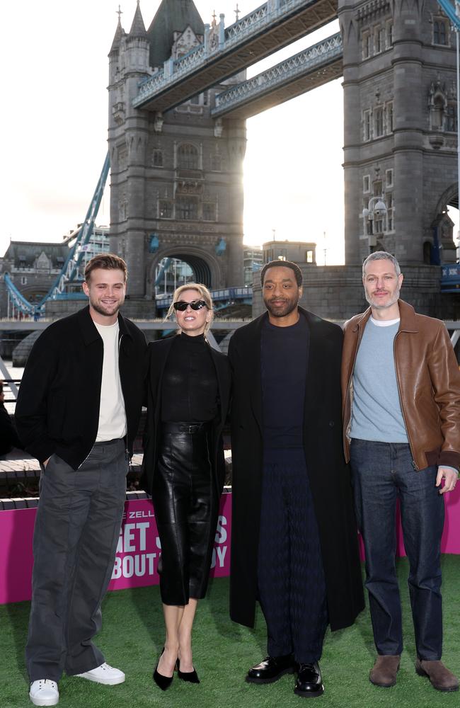 Woodall and Zellweger, seen here at a photocall in London on January 30, will be joined at the Sydney premiere by co-star Chiwetel Ejiofor and director Michael Morris (right). Picture: Tristan Fewings/Getty Images