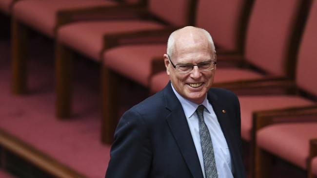 Jim Molan smiles after being sworn in as a senator. Picture: AAP