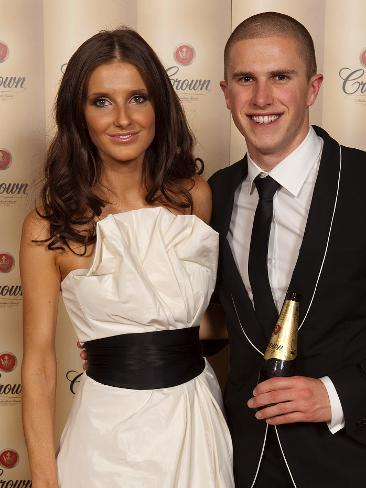 <p>Kate Waterhouse and Carlton's Marc Murphy at the Crown Lager Brownlow after party. Picture: Sam D'Agostino</p>