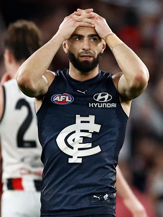 Adam Saad after the final siren against St Kilda. Picture: Michael Willson/AFL Photos via Getty Images.