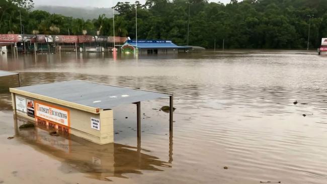 The Nambour Crushers rugby league field was under water on March 10 following heavy rain from ex-tropical cyclone Alfred. Picture: Contributed