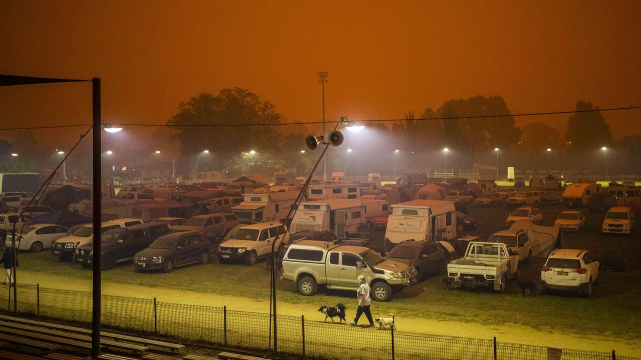 People camped at the evacuation centre at Bega Showgrounds. Picture: Sean Davey