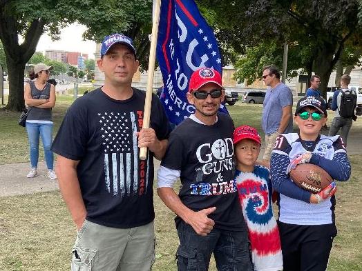 President Trump supporters Kenosha locals Tony and Steven Fani with Steven’s sons Leo and Blake in Wisconsin. Picture: Sarah Blake