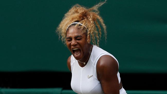 Serena Williams celebrates winning a point against Alison Riske. Picture: AFP