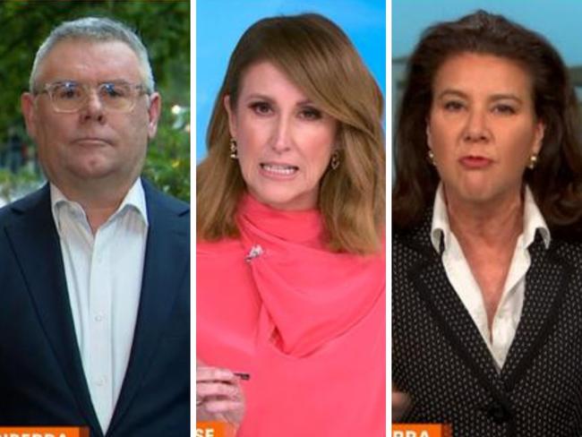 Sunrise host Nat Barr has probed a Liberal Senator over whether Peter Dutton’s historical share-dealing deals was 'suss'. Picture: Sunrise/Channel 7