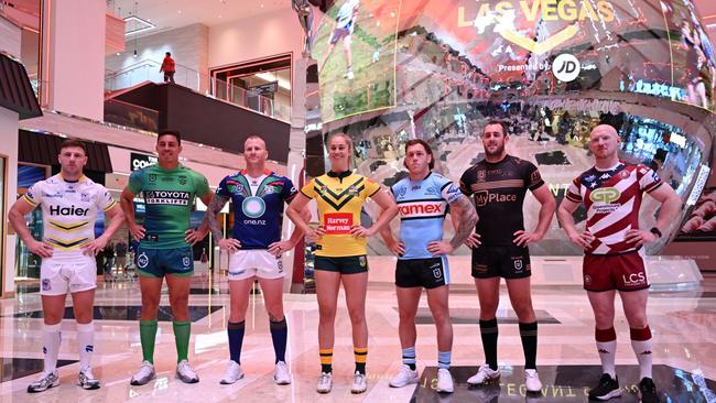 Club captains assemble at the Las Vegas Media Launch. Picture: NRL Imagery.