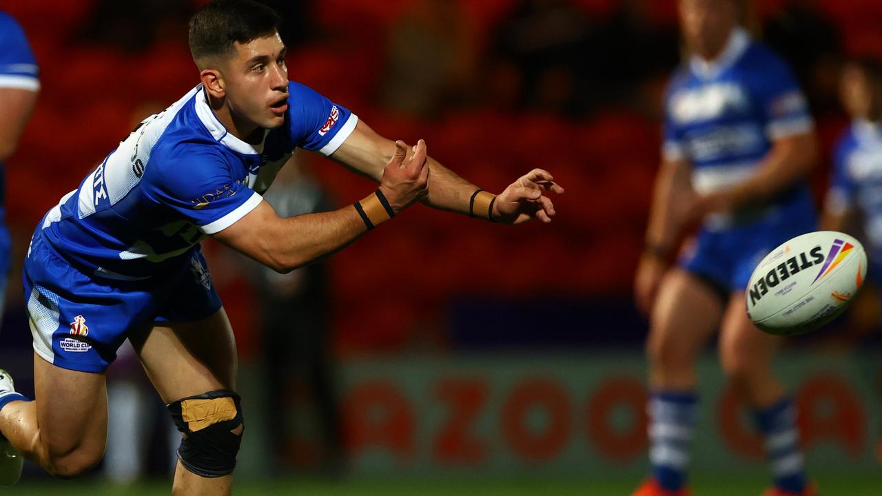 Peter Mamouzelos in action for Greece at the Rugby League World Cup. Picture: Getty Images