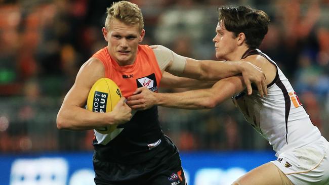 Adam Treloar in action for the Giants. Picture: Toby Zerna