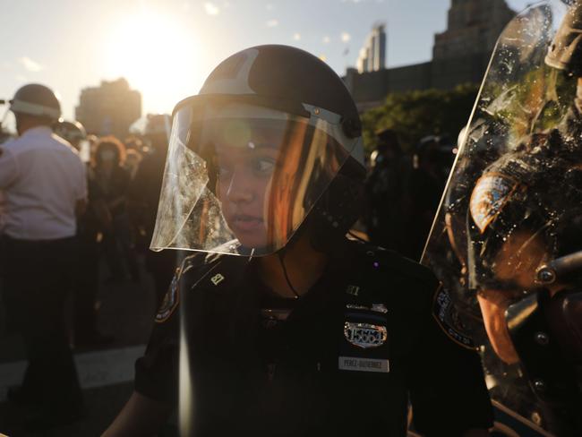 Police confront protesters at the Barclay's Center in Brooklyn. Picture: Spencer Platt