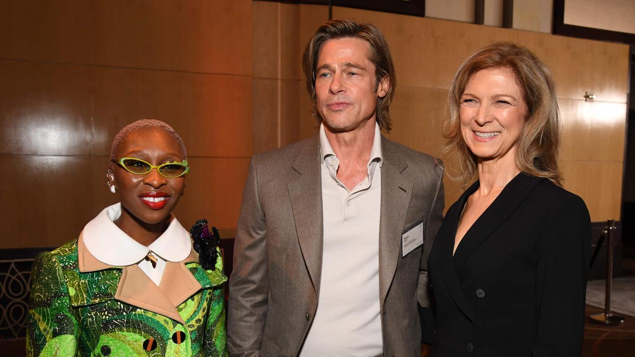 British actress Cynthia Erivo, US actor Brad Pitt and Academy CEO Dawn Hudson at the luncheon. Picture: Robyn BECK / AFP