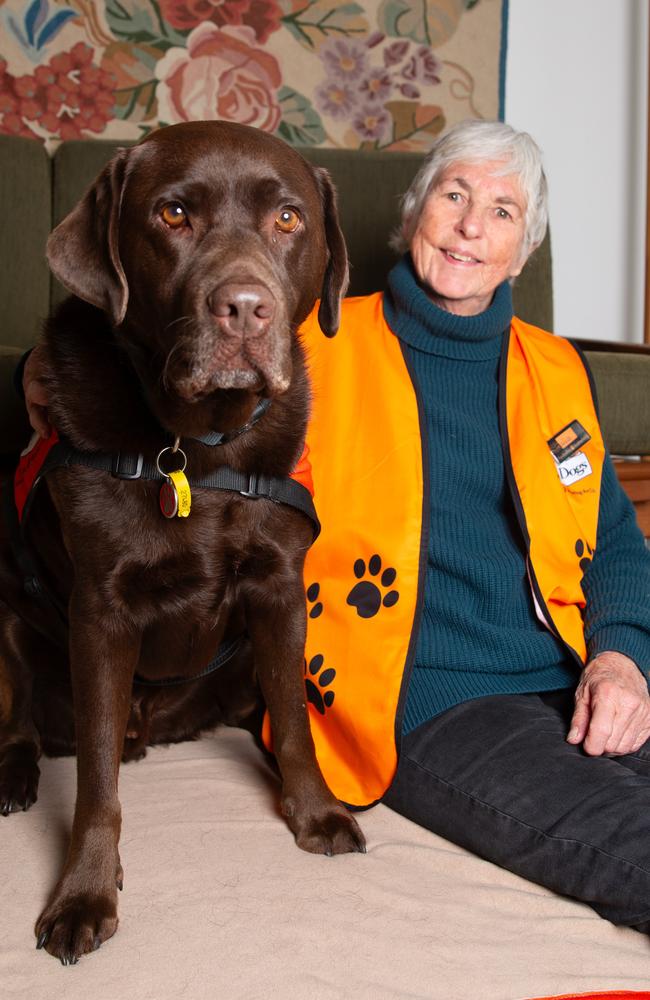 Story Dogs volunteer, Dr Julia Clarke, at her home in Margate with dog Mungo. Picture: Linda Higginson