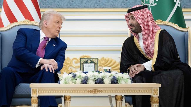 Donald Trump meets with Saudi Crown Prince Mohammed bin Salman at the Saudi Royal Court in Riyadh on Tuesday. Picture: AFP