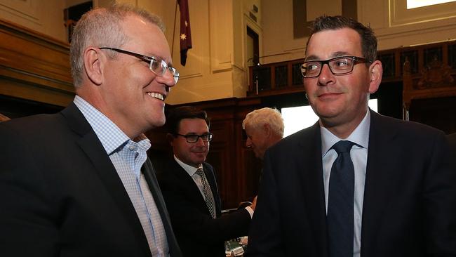 Prime Minister Scott Morrison with Victorian Premier Daniel Andrews at an earlier meeting. Picture Kym Smith