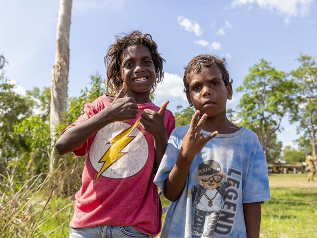 Gapuwiyak children play by Lake Evella, which sits on the edge of the community, in northeast Arnhem Land. Picture: Floss Adams.