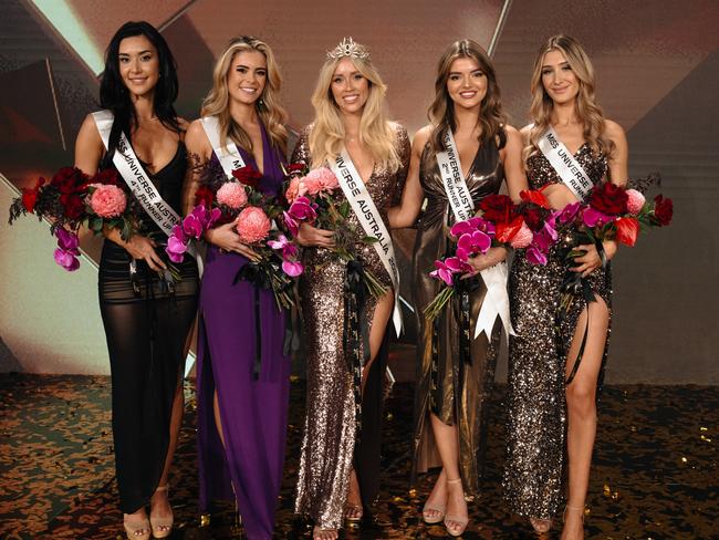 Zoe (centre) is pictured with the top five finalists (from left) Jennifer Kim, Bronte Dagg, Renee Mourad and Laetitia Greco. Picture: Jarrad Seng/Supplied