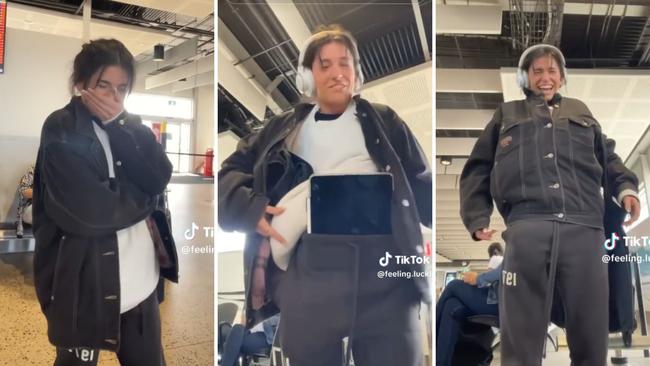 Adriana Ocampo donned 6kg of clothes to avoid a baggage fee – but it backfired. Picture: TikTok/Kennedy News