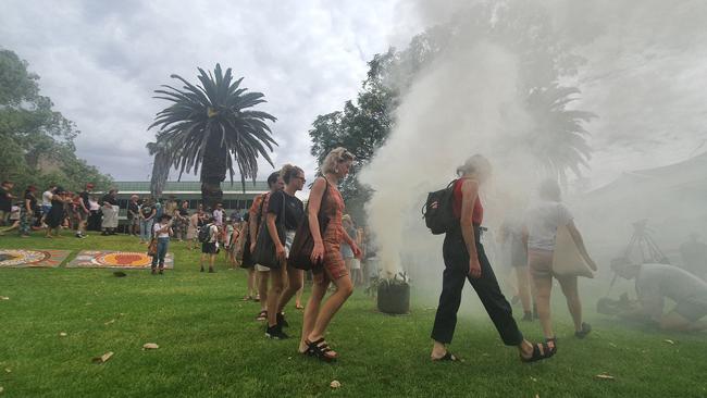 The smoking ceremony at the Alice Springs Invasion Day rally. Picture: Supplied