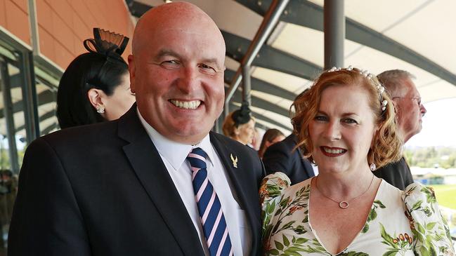 SUNDAY TELEGRAPH. OCTOBER 29, 2022.GOLDEN EAGLE AT ROSEHILL GARDENS RACECOURSE.Pictured is NSW Minister for Transport David Elliott and his wife Nicole, at the $10 million XXXX Golden Eagle at Rosehill Gardens Racecourse today. Picture: Tim Hunter.