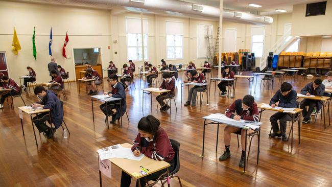 13-08-20 - Impact of COVID-19 on schooling HSC students at Fort Street High School, Petersham NSW,  sitting a trial HSC exam. Picture Ryan Osland