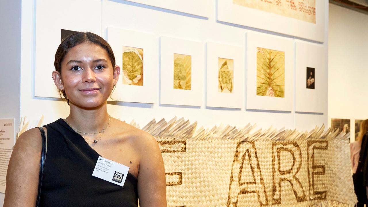 Georgina Pechan, Pymble Ladies' College, with her work 'Stori blong yumi (our story)'. Picture: Mim Stirling