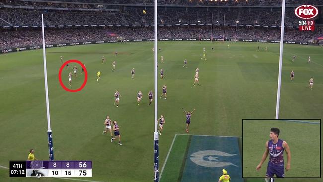 Isaac Quaynor appeals for touched. Credit: Fox Footy