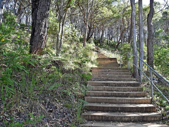 Stairs leading to the trail at Winney Bay in Copacabana. Picture: Troy Snook