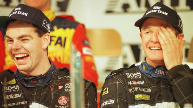 Craig Lowndes and Greg Murphy after winning the 1996 Bathurst 1000 at Mount Panorama.