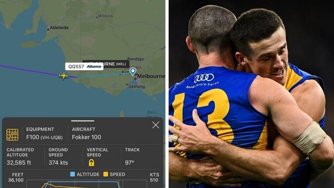 The West Coast Eagle's flight path, according to Will Schofield. Photo: Twitter, @WillSchofield, Daniel Carson AFL Photos.