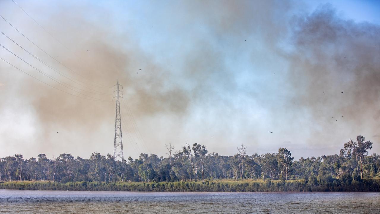 Firefighters are at the scene of a vegetation fire that is in inaccessible country at The Common along the Fitzroy River with the smoke blowing across the water into Depot Hill.