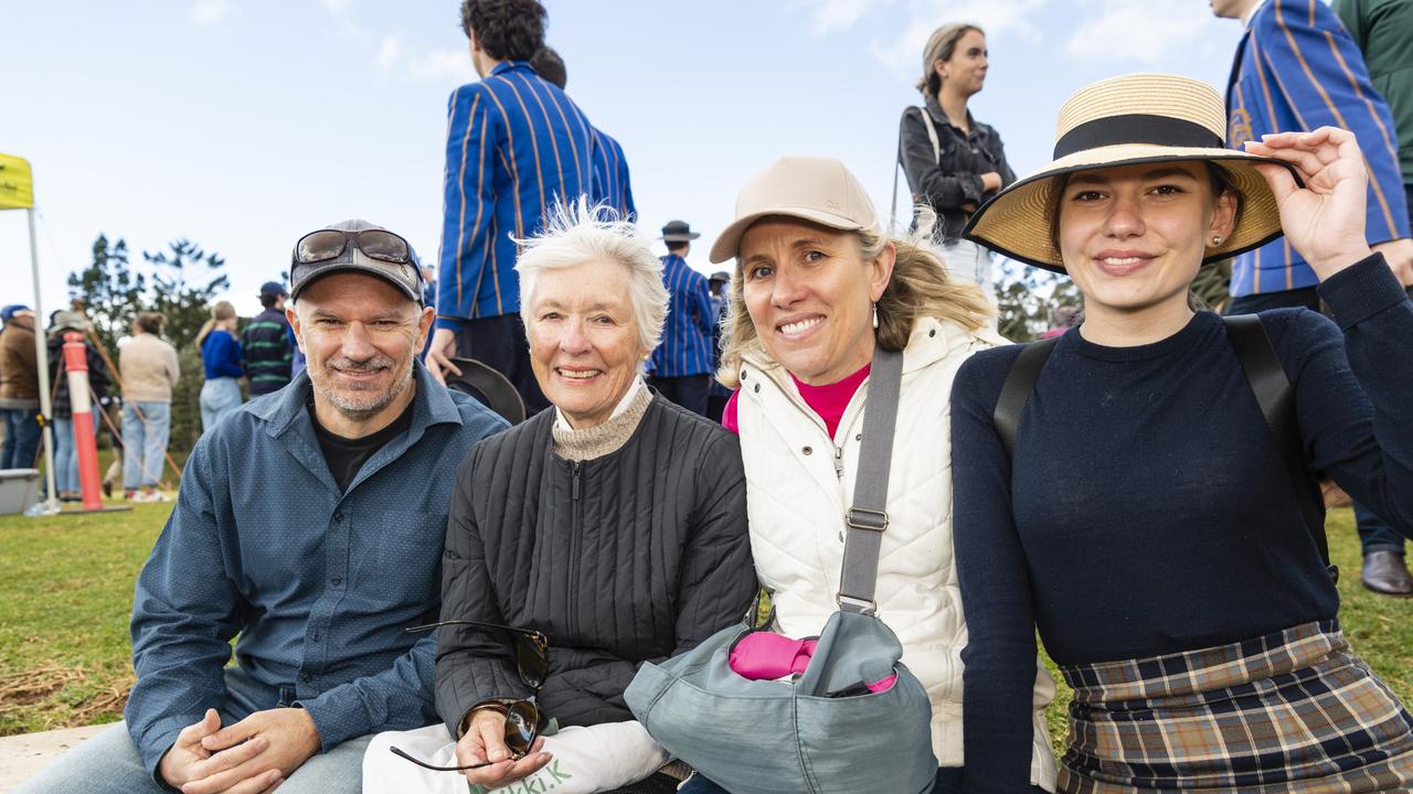 At O'Callaghan Cup Grammar Downlands Day are (from left) Tony White, Janet Dinning, Nikki White and Annie White at Downlands College, Saturday, August 6, 2022. Picture: Kevin Farmer