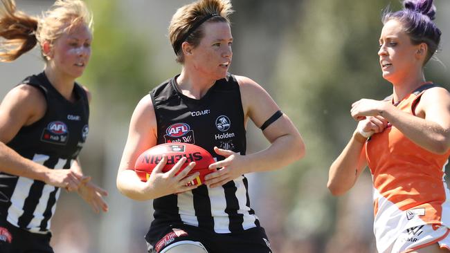 Collingwood’s Jess Duffin (nee Cameron) in action during the inaugural season. Picture: Getty