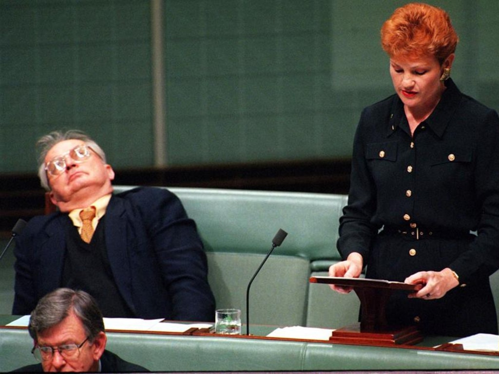 Pauline Hanson during her maiden speech in the House of Representatives, September 1996.