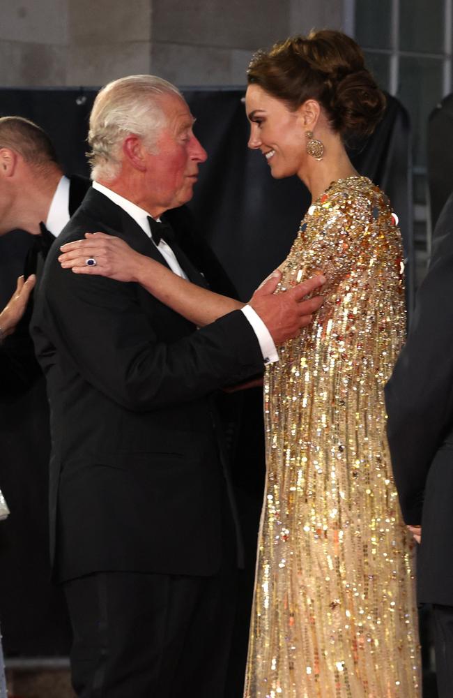 Charles and Kate arrive for the World Premiere of the James Bond 007 film "No Time to Die" at the Royal Albert Hall in west London in 2021. Picture: AFP