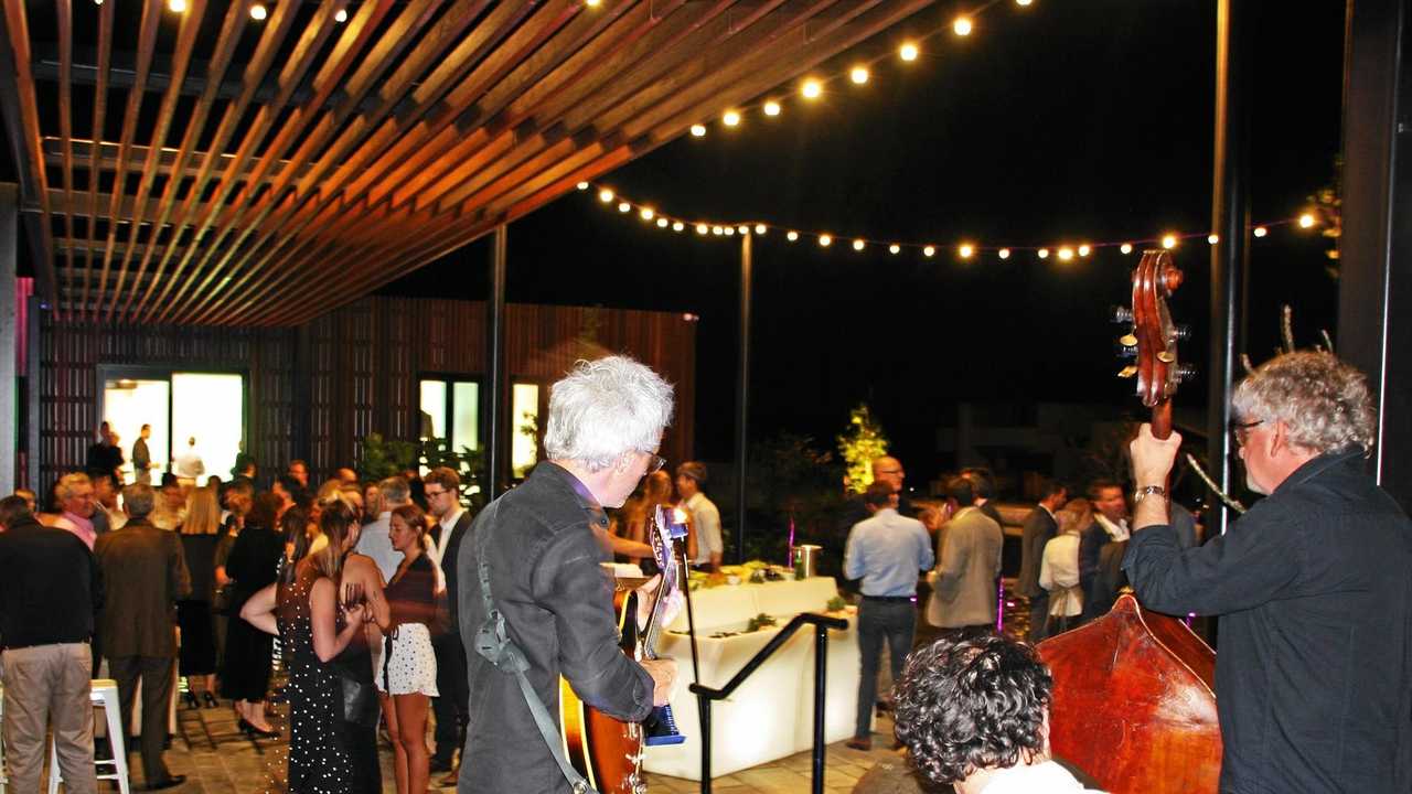 Max, Pete and Aaron of Coastal Jazz at AVID Property Group's launch of its new sales and information centre in Palmview's master-planned community of Harmony. Picture: Erle Levey