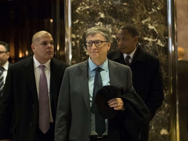 Bill Gates leaves Trump Tower after meeting with Donald Trump in December. he said in an interview he’s looking forward to working with the new US president. Picture: Drew Angerer/Getty Images/AFP